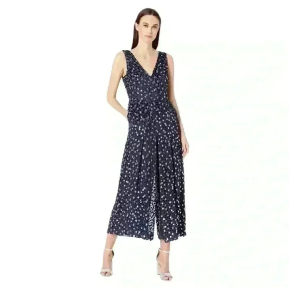 NEW KATE SPADE NEW YORK Silk Blend Navy Burnout Velvet Sleeveless Jumpsuit